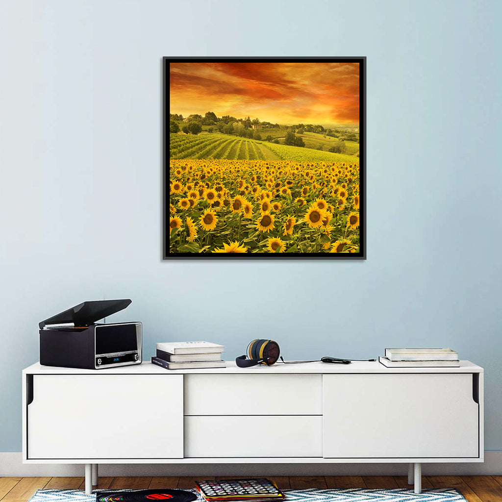 Sunflower Field at Golden Hour Wall Art