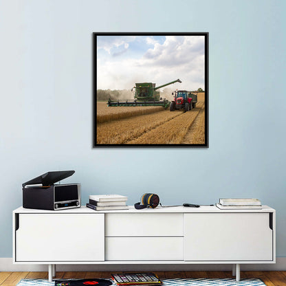 Wheat Harvest with Combine and Tractor Wall Art