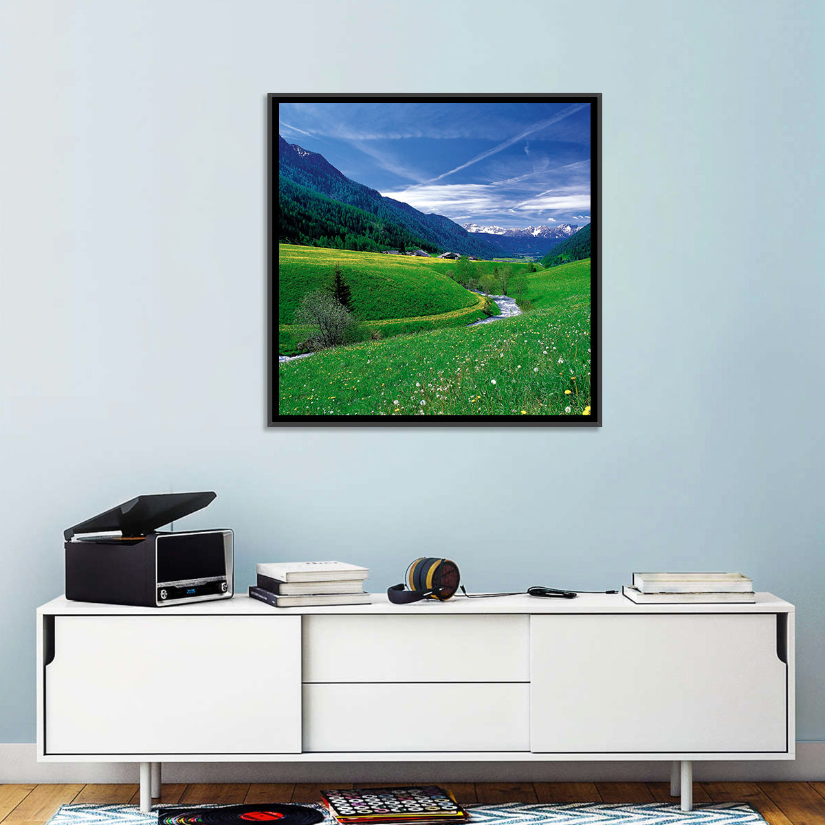 Snow-capped Peaks and Floral Meadow Wall Art