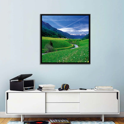 Snow-capped Peaks and Floral Meadow Wall Art