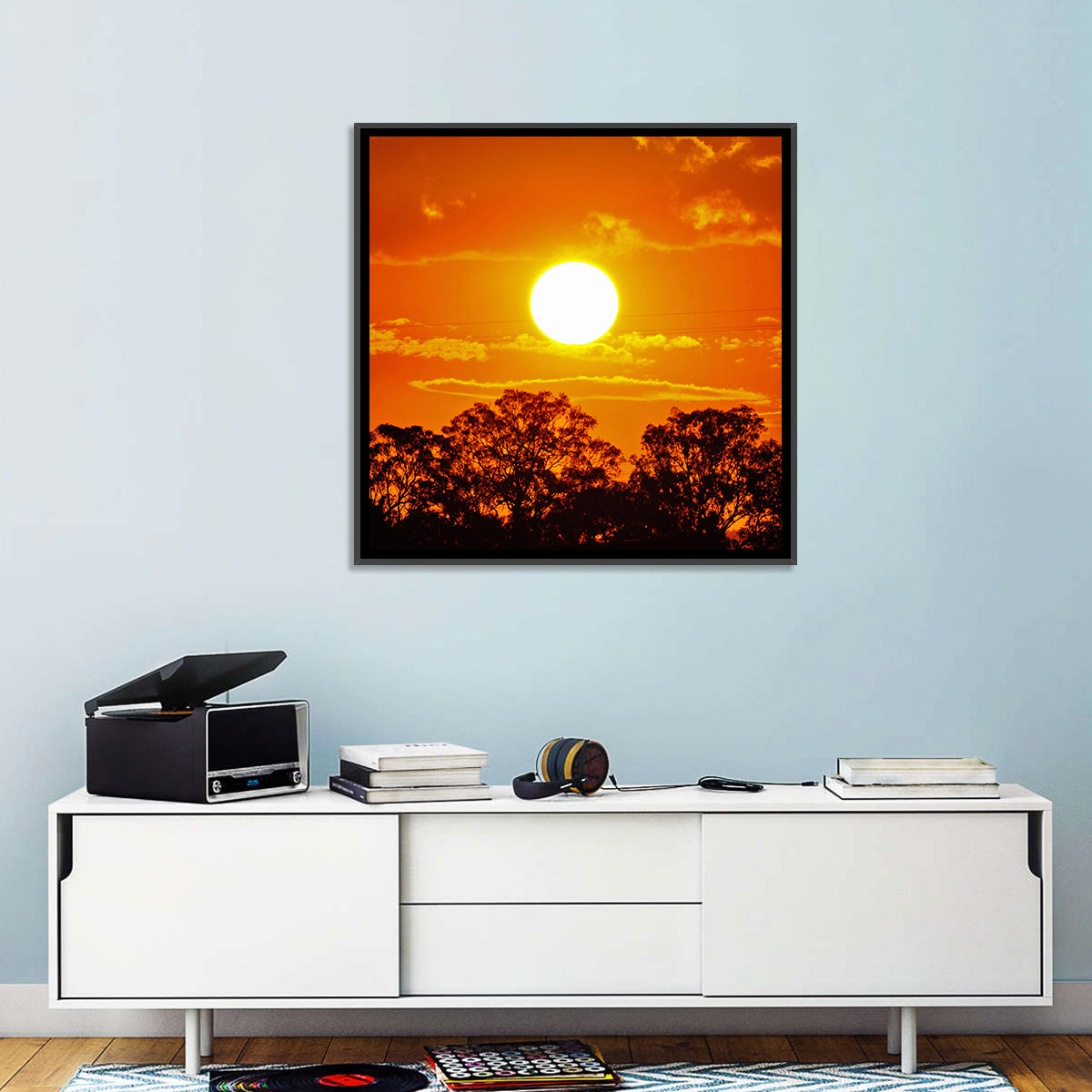 Burning Sun Over Tree Silhouettes Wall Art