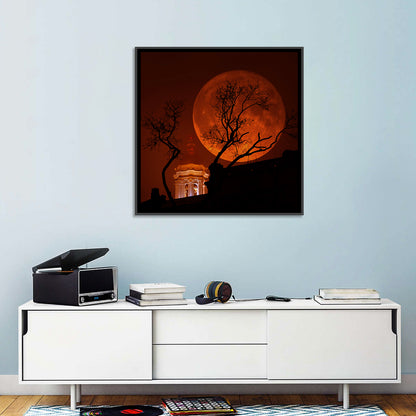 Haunted Supermoon Over Church Spire Wall Art
