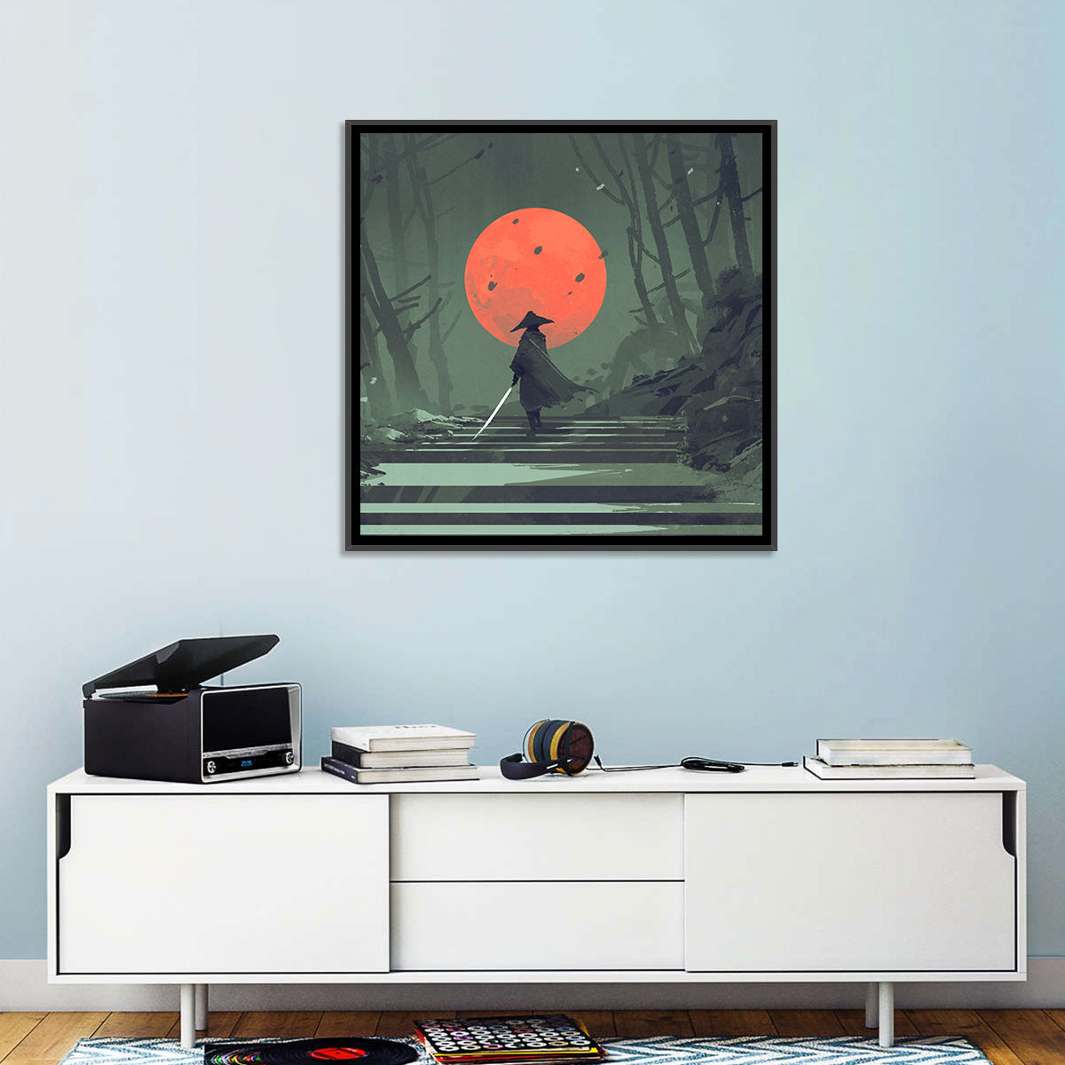Samurai Under Red Moon Wall Art