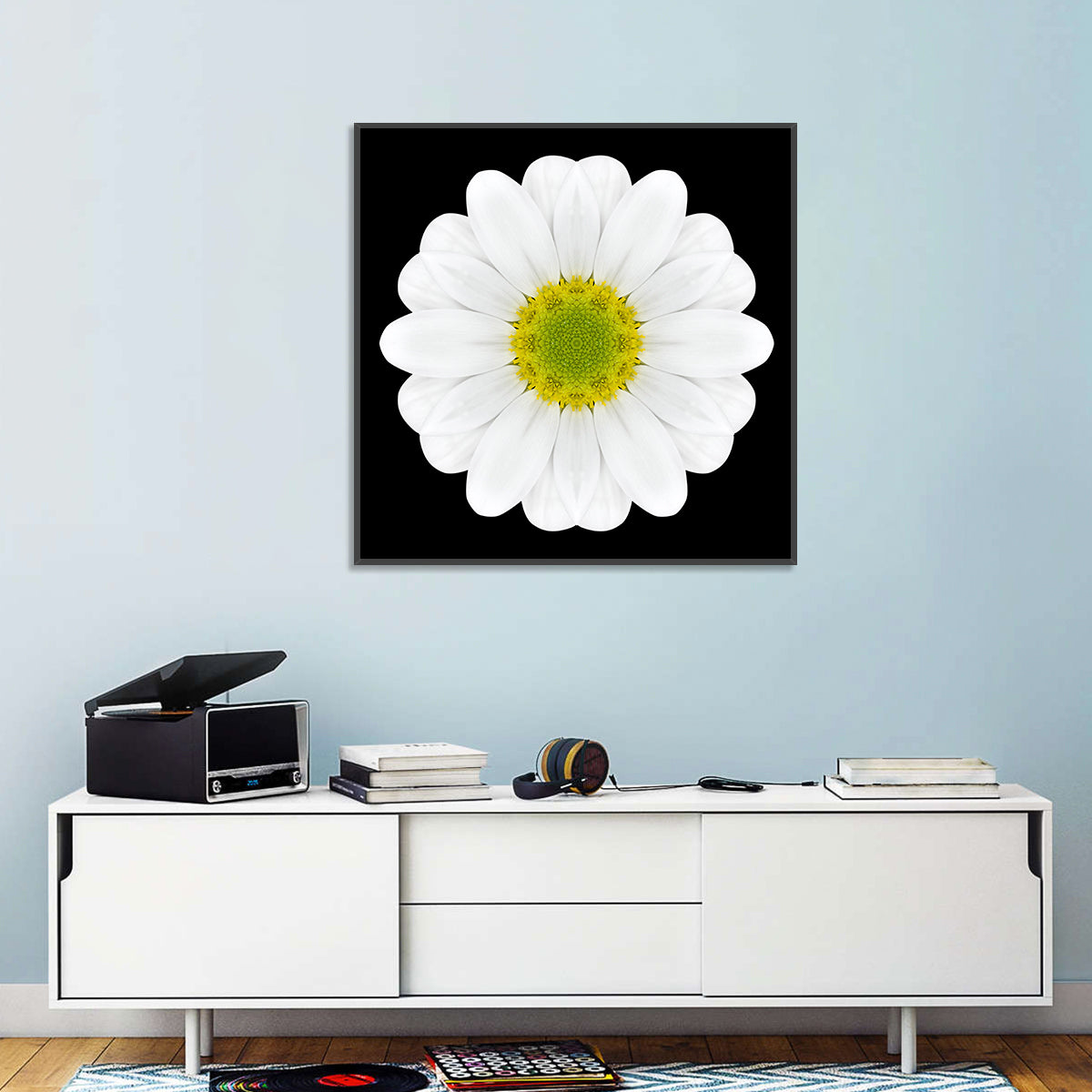 High Contrast Daisy Mandala Pattern Wall Art