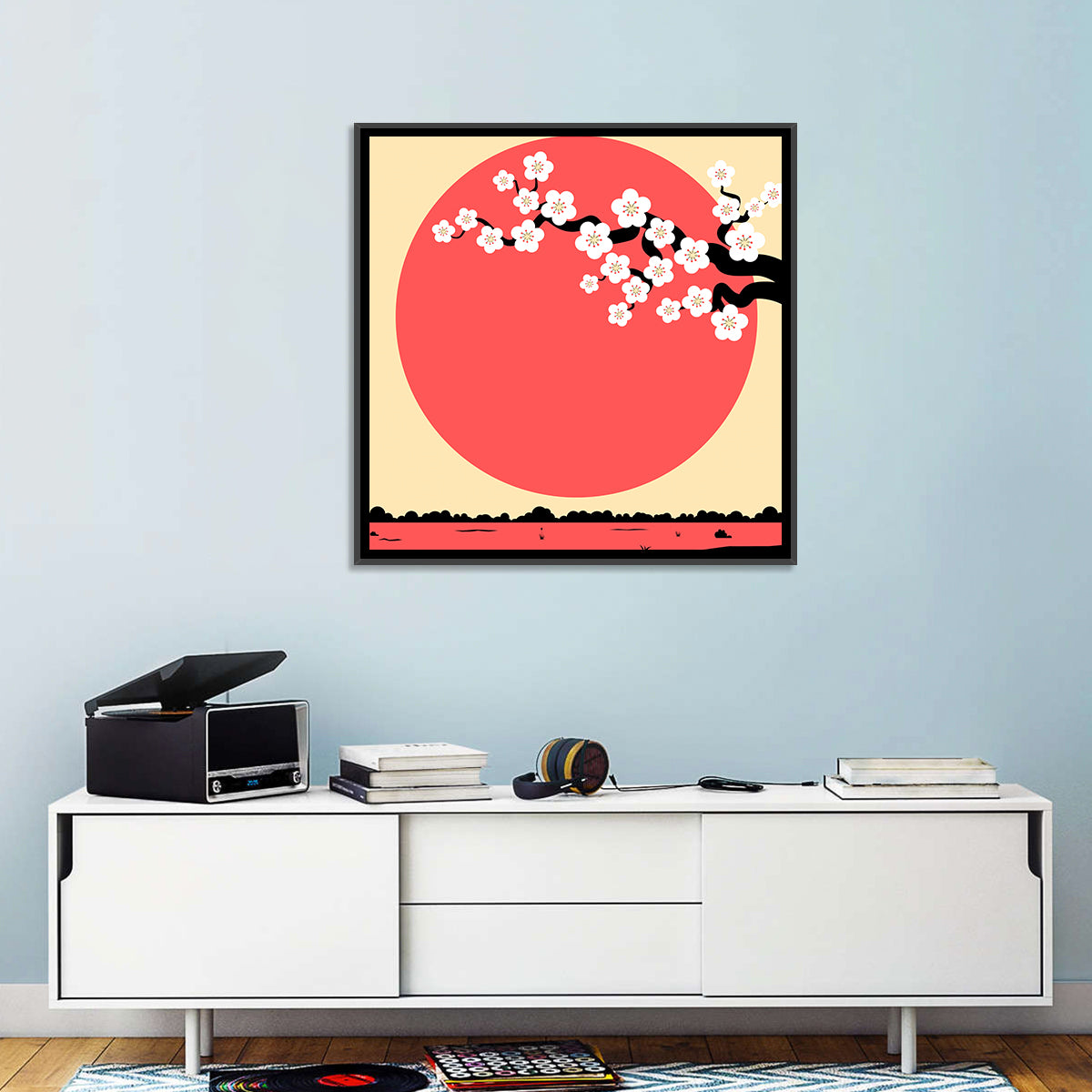 Cherry Blossom with Red Sun Wall Art