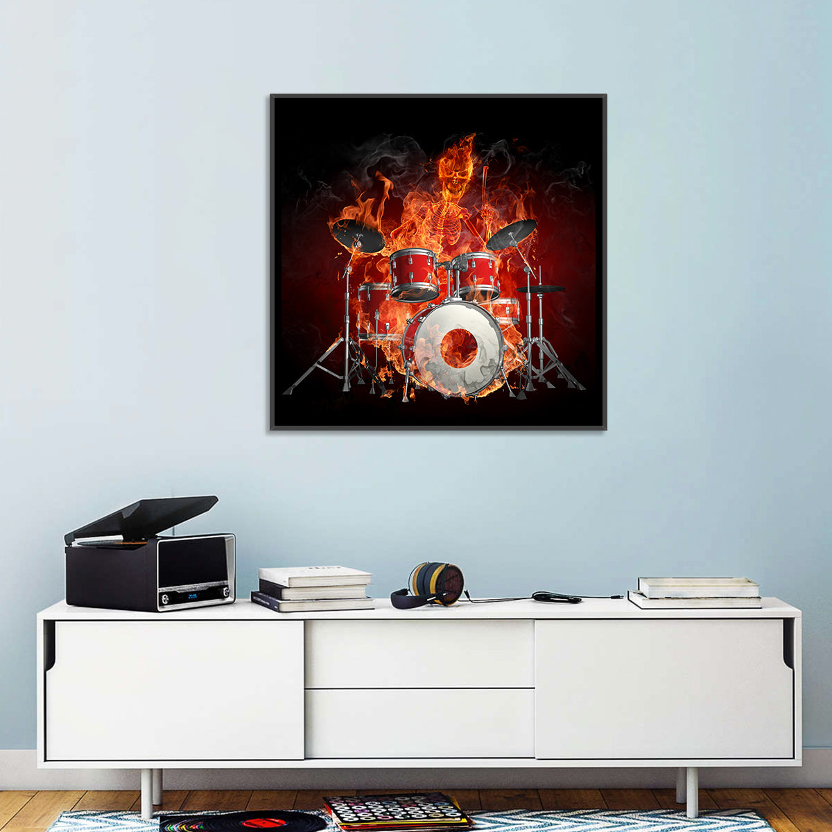 Flaming Skeleton Drummer Wall Art