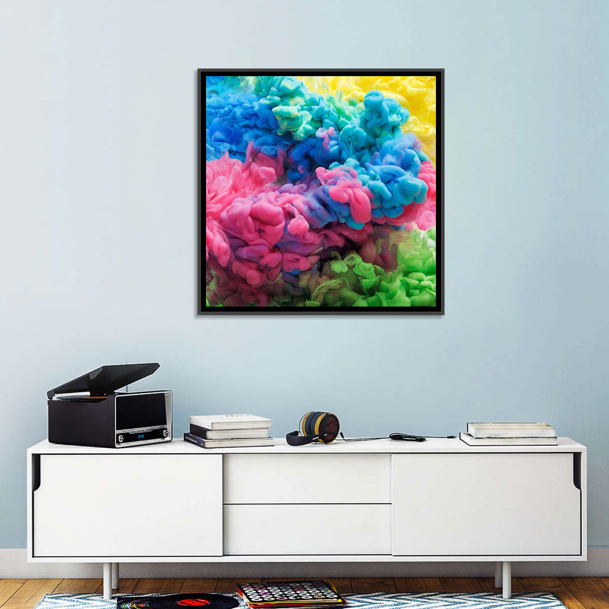 Swirling Ink Plumes Wall Art in a room, square
