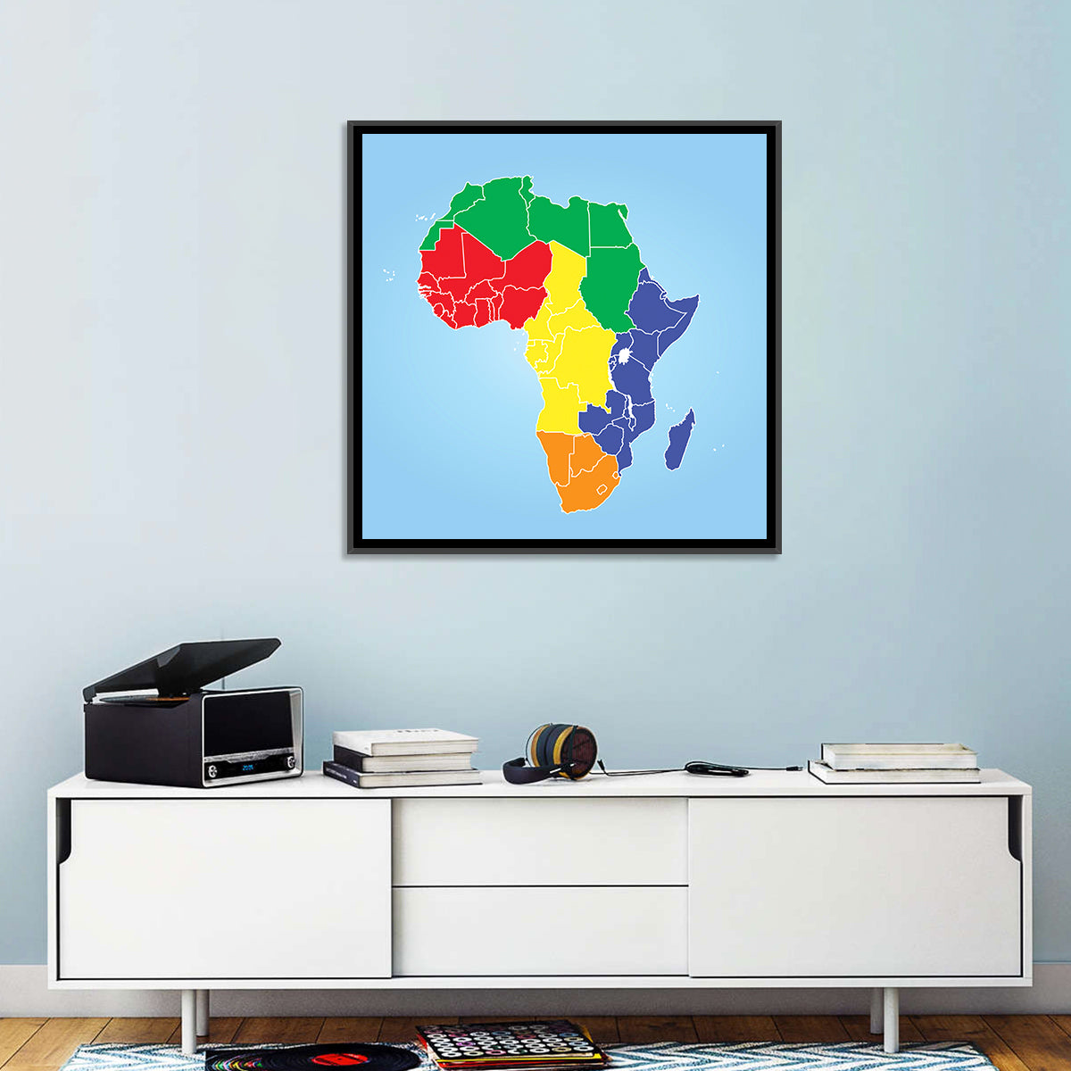 Color Coded Africa Map Wall Art in a room, square