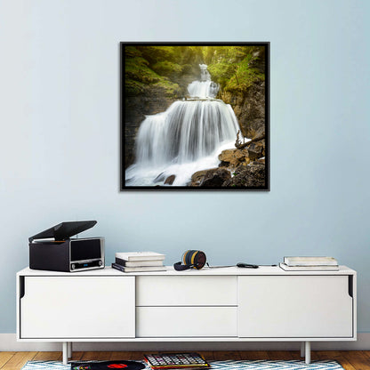 White Cascade Over Mossy Rocks Wall Art