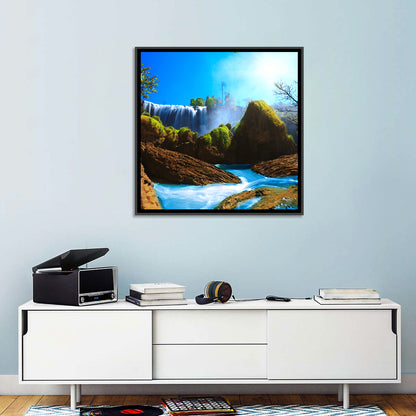 Sunlit Turquoise Waterfall Wall Art