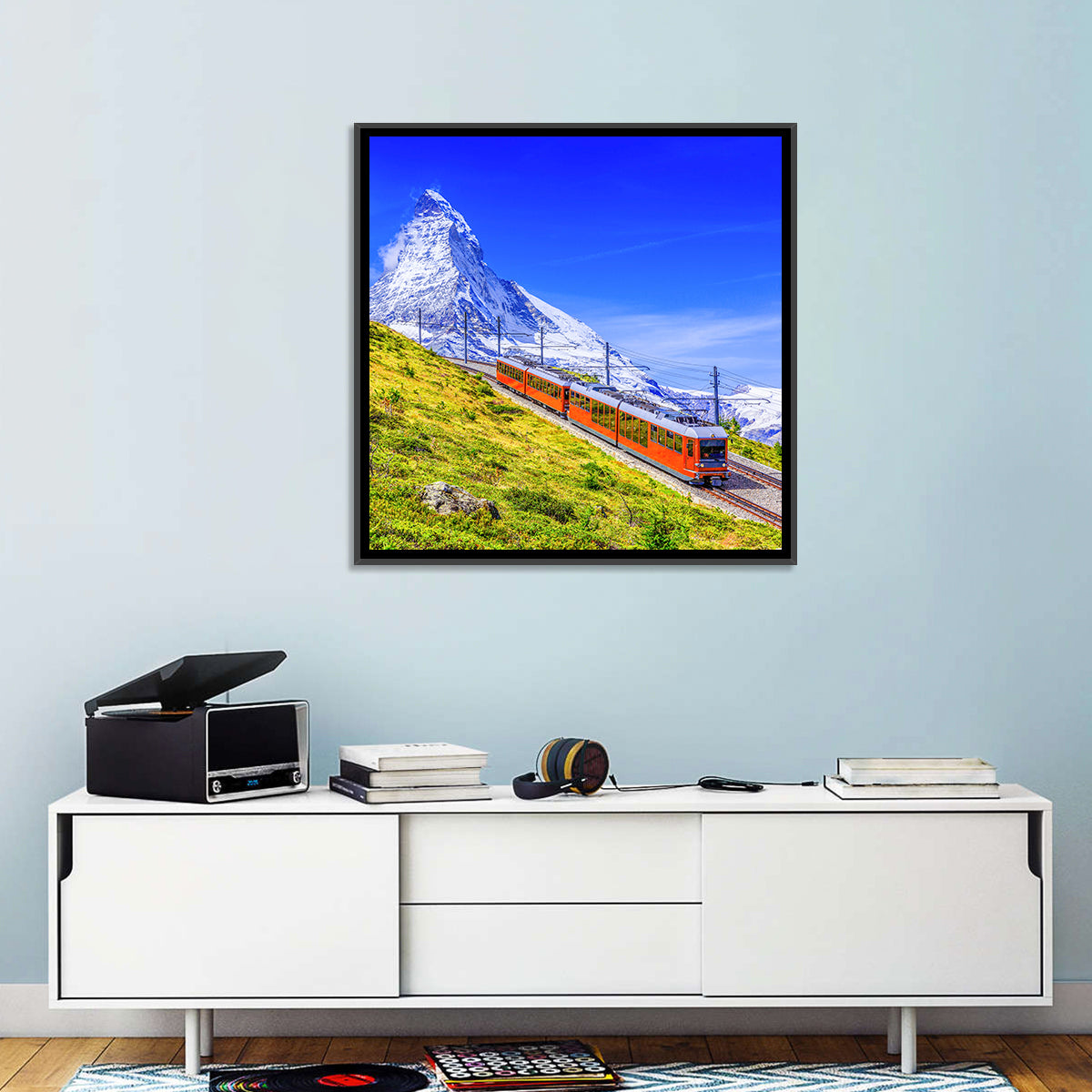 Gornergrat Train and Matterhorn Wall Art in a room, square