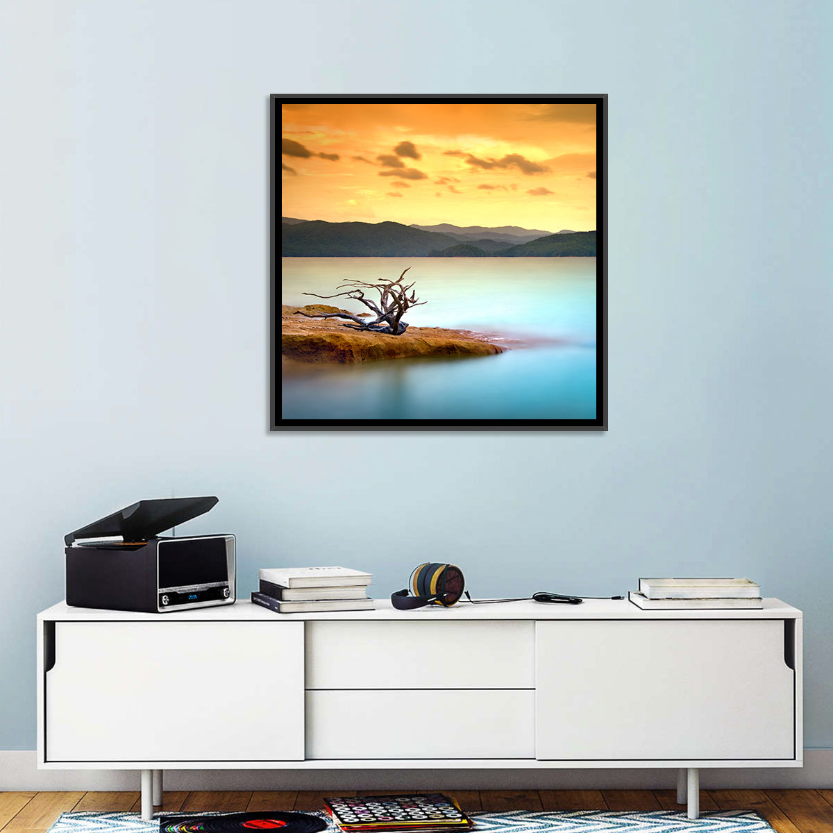 Gnarled Driftwood at Turquoise Lake Wall Art