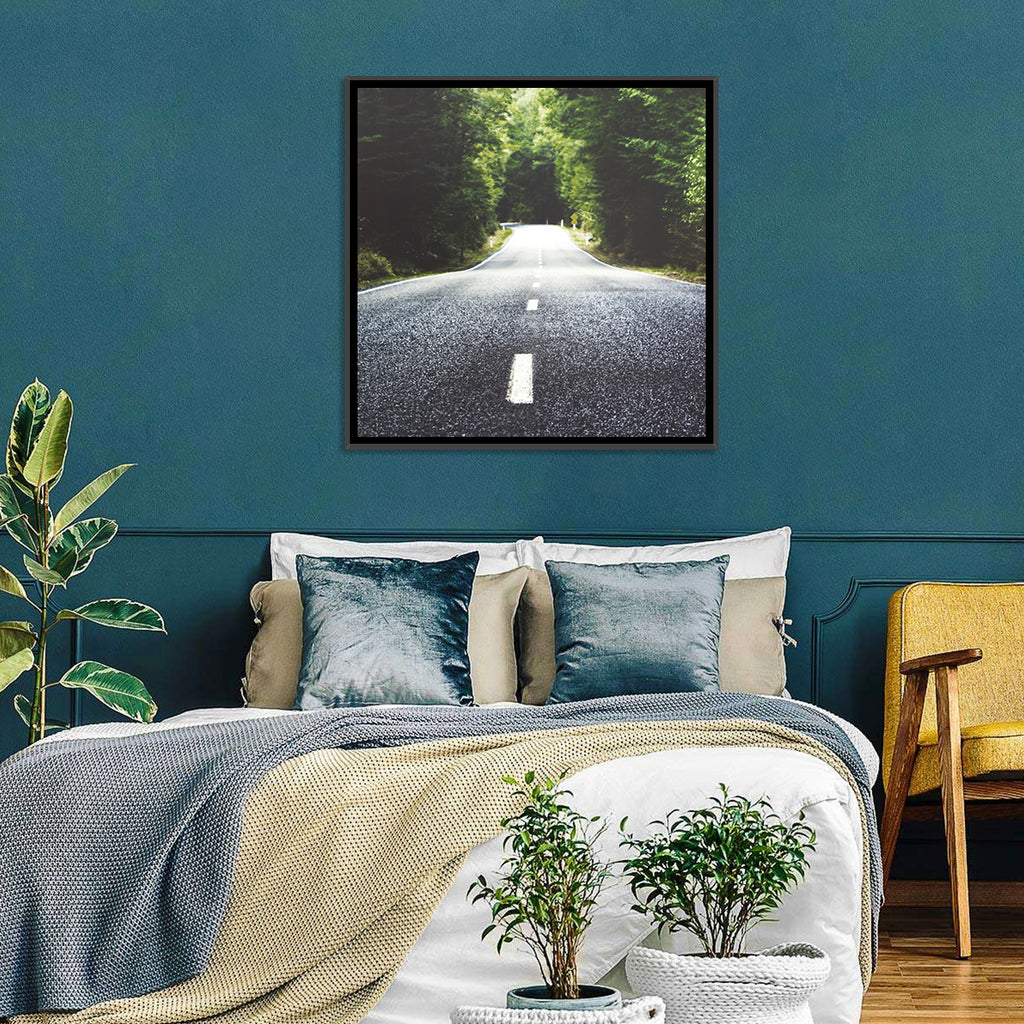 Summer Forest Road with Yellow Sign Wall Art