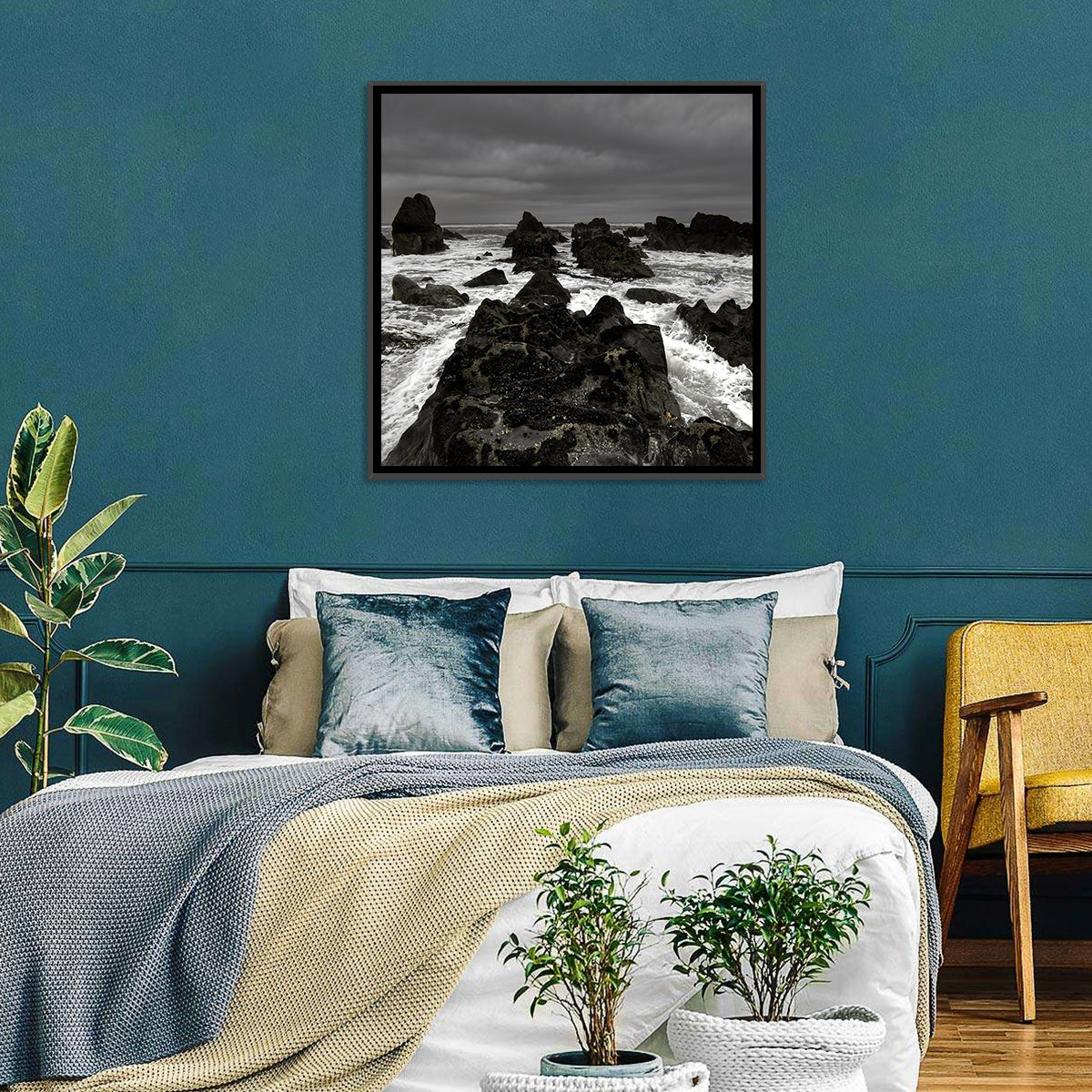 Rocky Beach Waves Wall Art