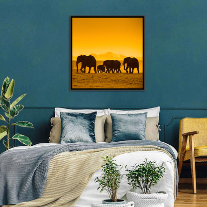 Elephant Family Silhouette Wall Art