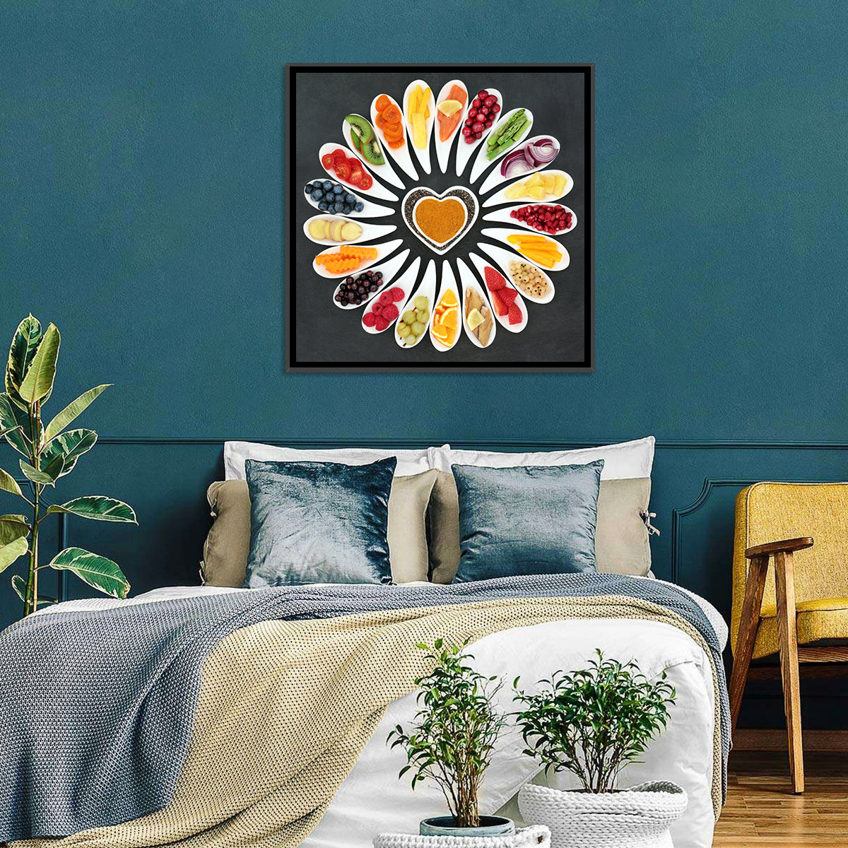 Heart-shaped Superfood Arrangement Wall Art in a room, square