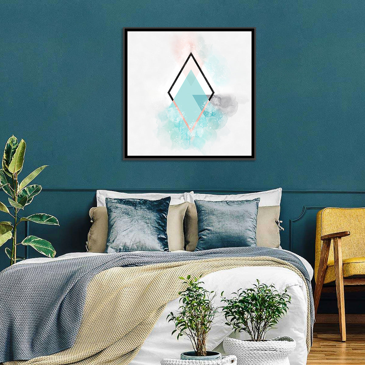 Scandinavian Diamond Geometry Wall Art in a room, square