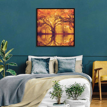 Golden Mist Forest Reflection Wall Art