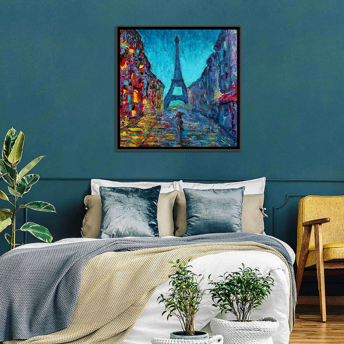 Rainy Paris Street with Eiffel Tower Wall Art