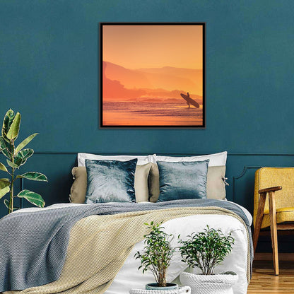 Surfer Silhouette at Golden Sunset Wall Art