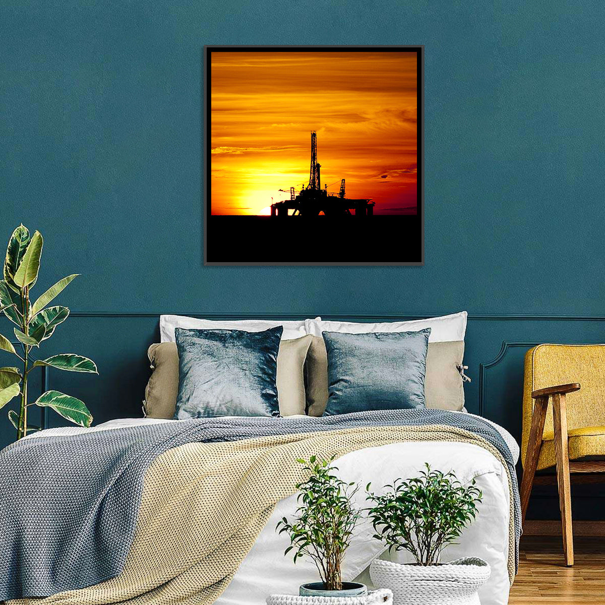 Offshore Oil Rig at Sunset Wall Art