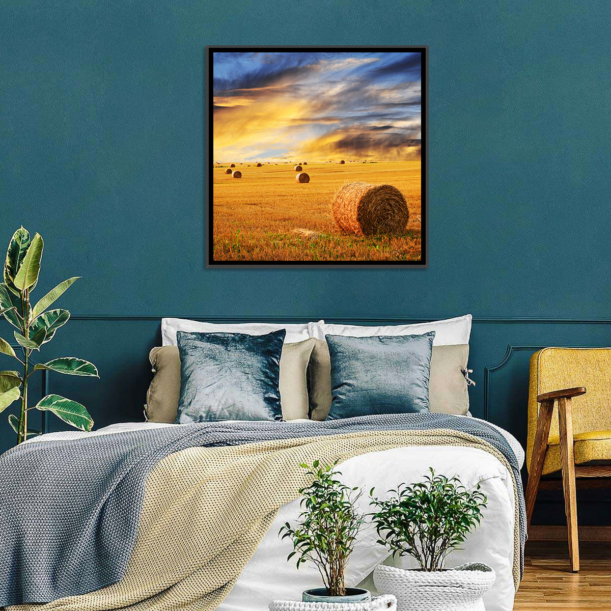 Sunset Over Hay Bales Wall Art