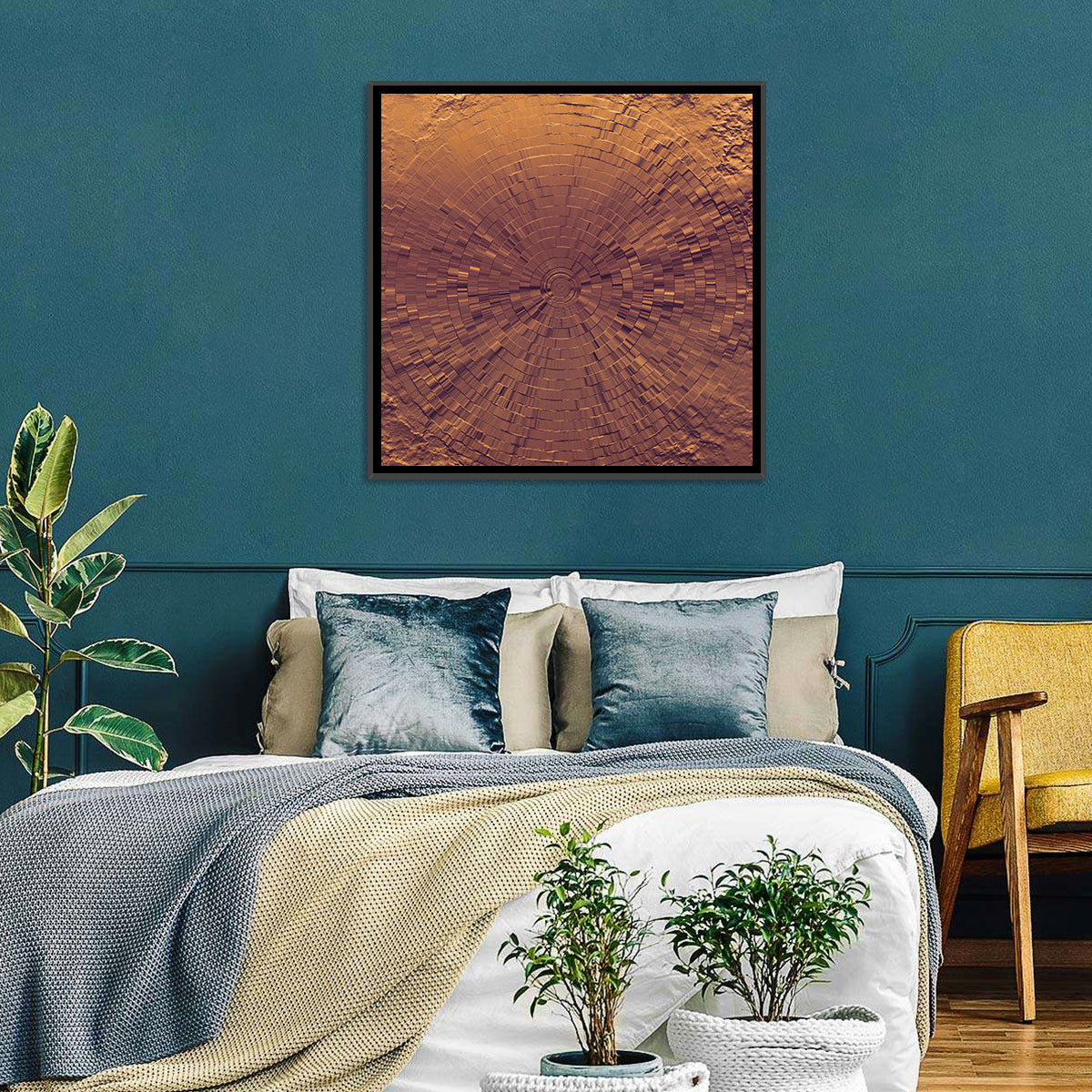 Blocks Focus Copper Rings Wall Art in a room, square