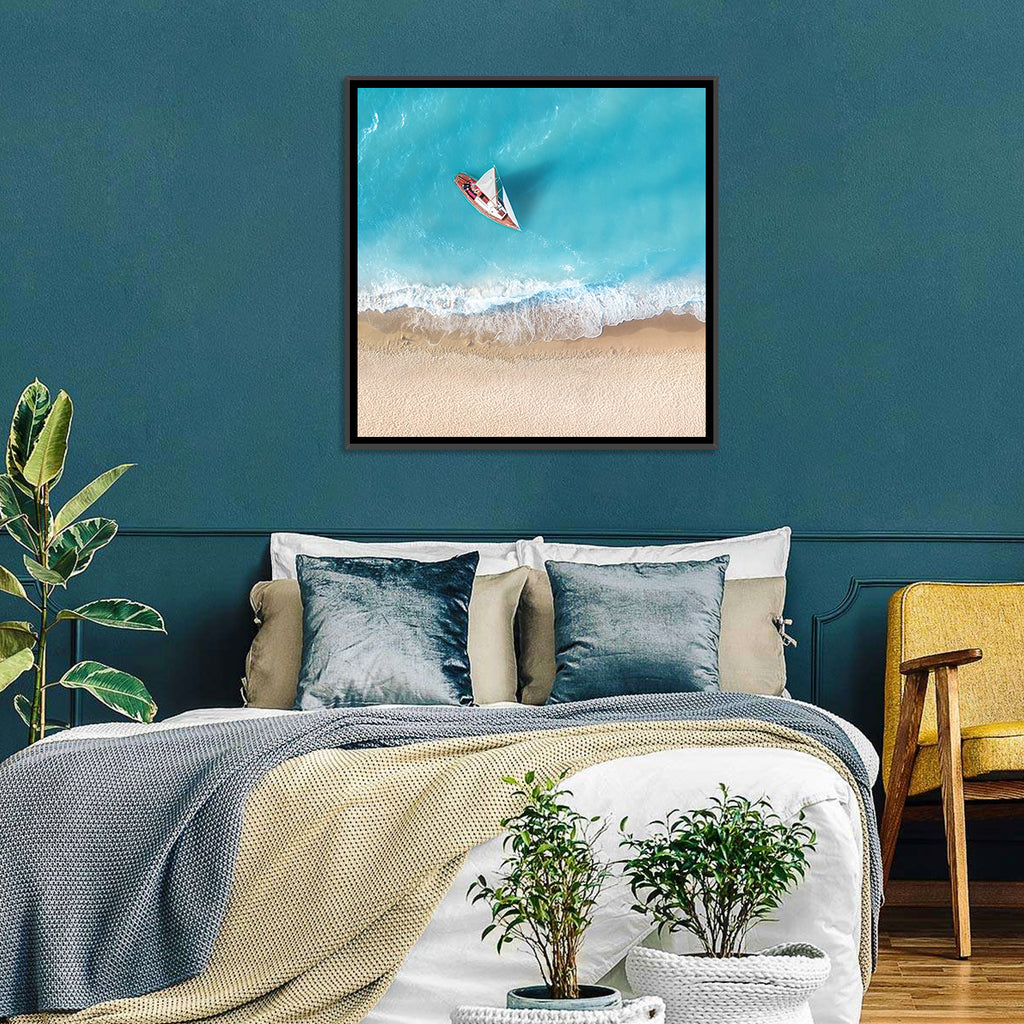 Centered Sailboat Over Turquoise Sea Wall Art