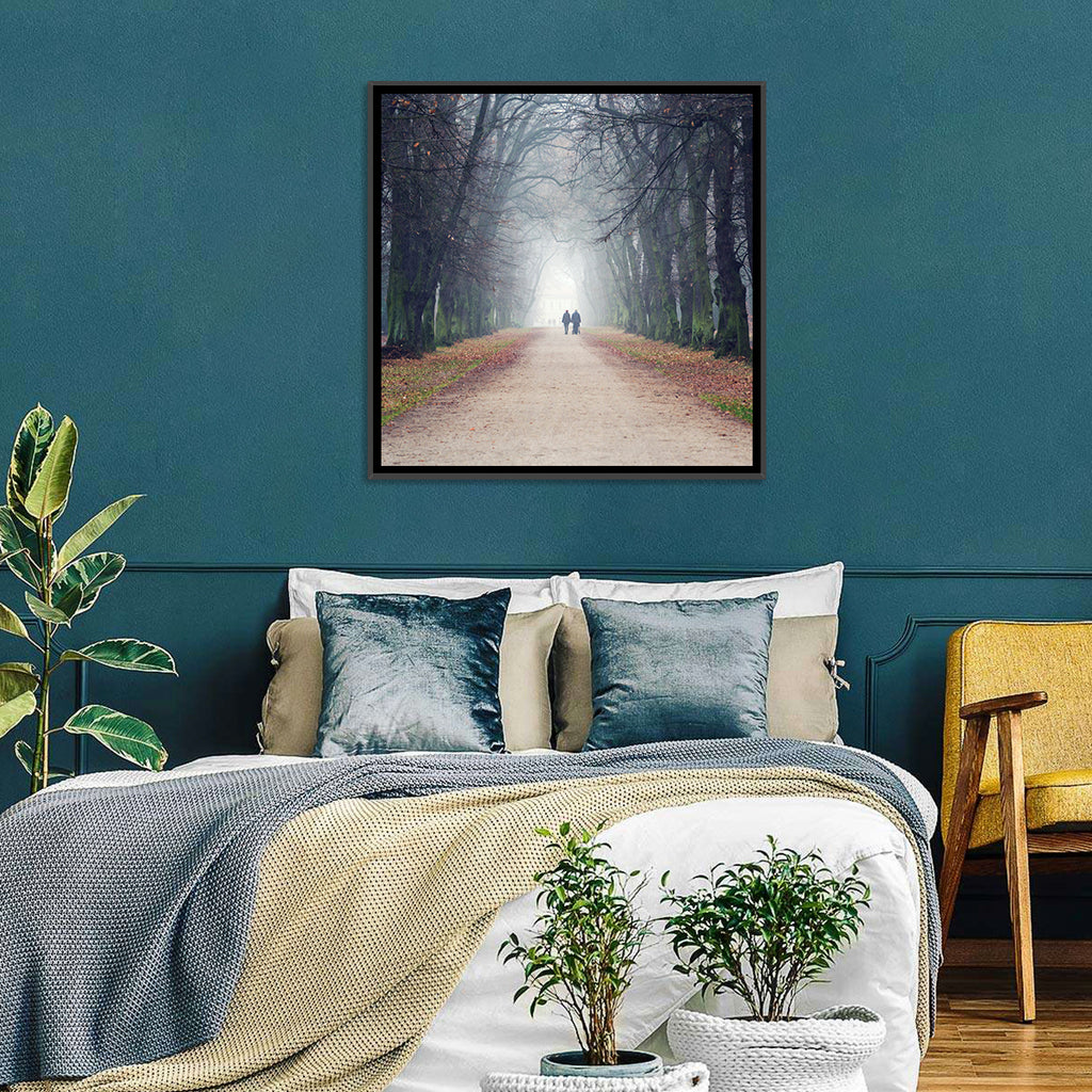 Foggy Tree Lined Walkway in Autumn Wall Art