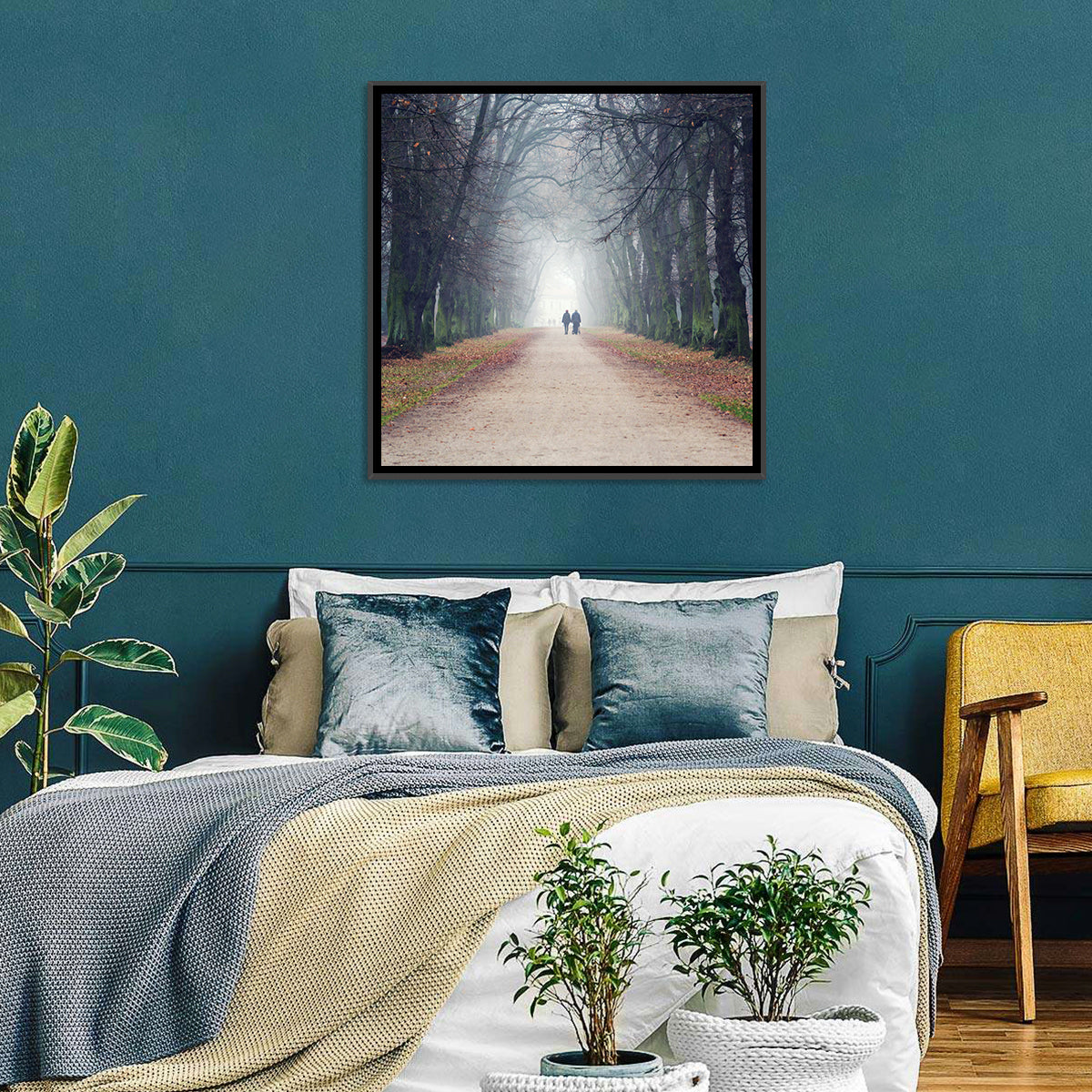 Foggy Tree Lined Walkway in Autumn Wall Art