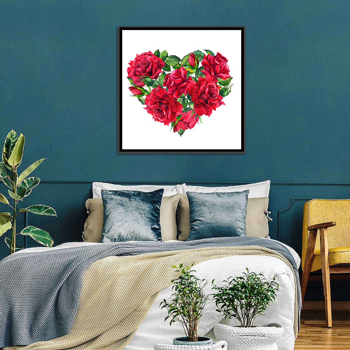 Watercolor Rose Heart Wall Art