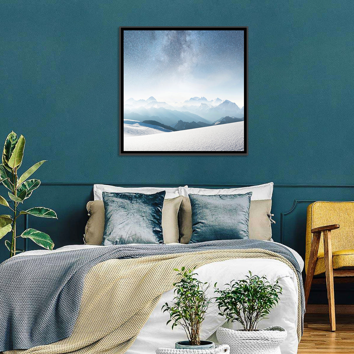 Starry Milky Way Over Snowy Peaks Wall Art