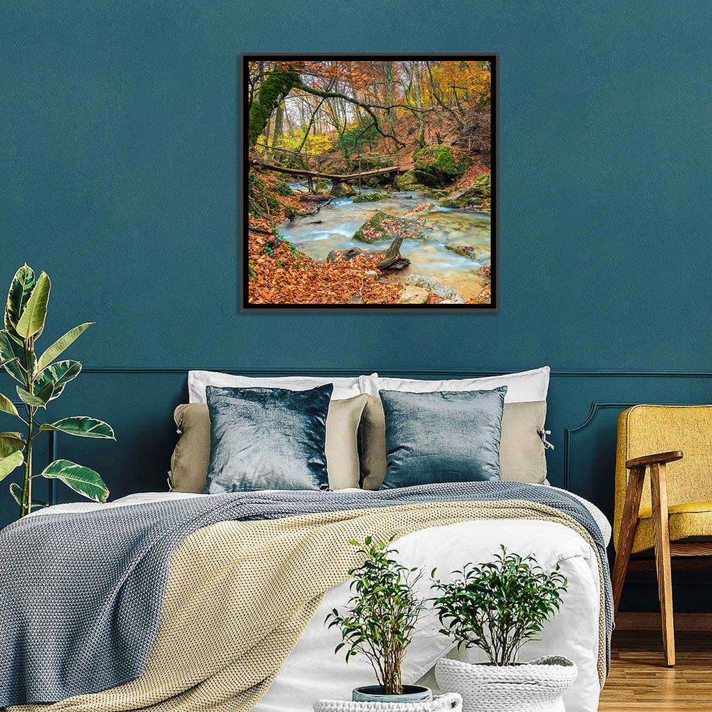 Mossy Footbridge in Autumn Forest Wall Art