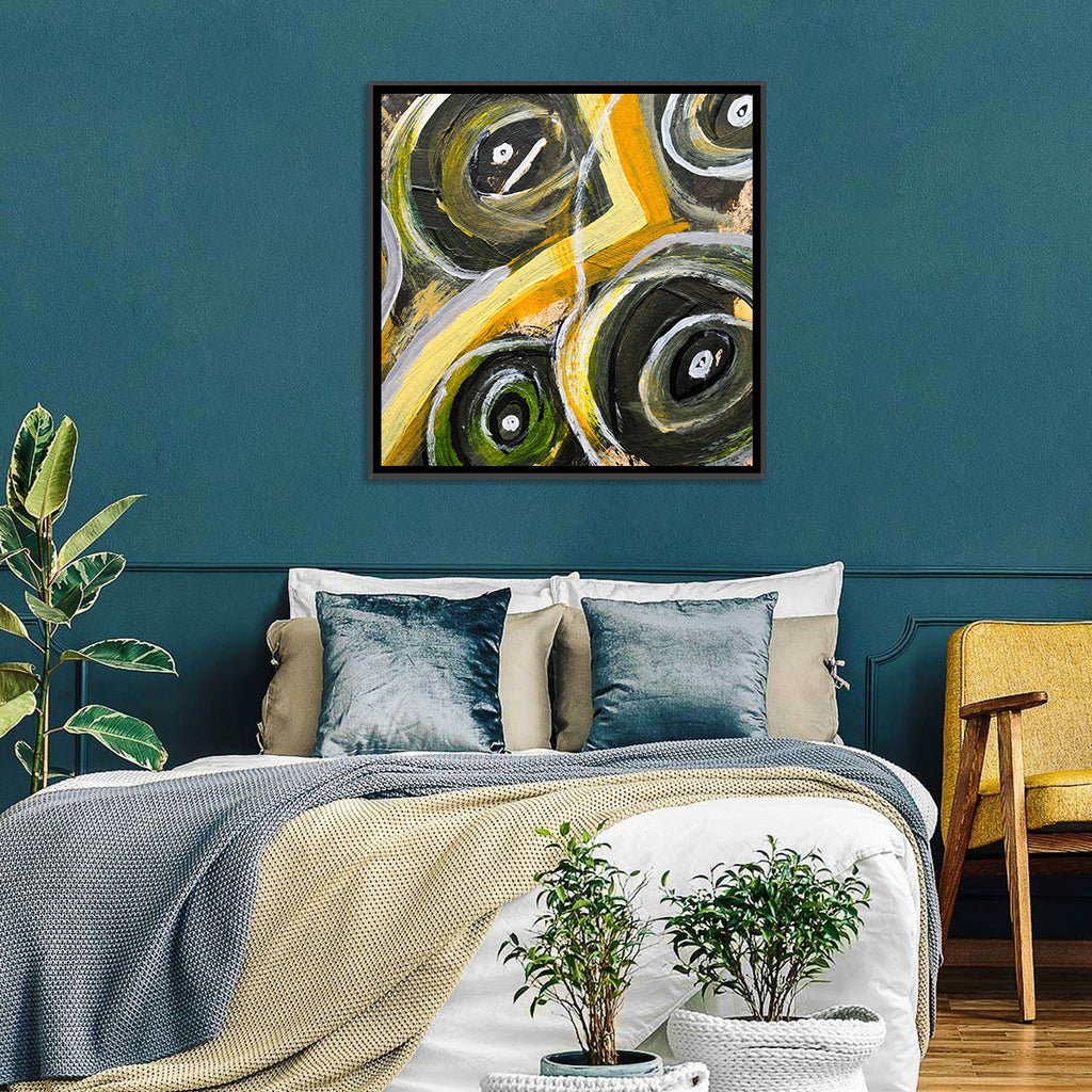 Impasto Swirl Circles in Yellow and Black Wall Art