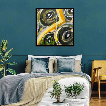 Impasto Swirl Circles in Yellow and Black Wall Art
