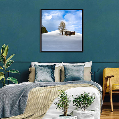 Rustic Barn on a Snowy Hill Wall Art
