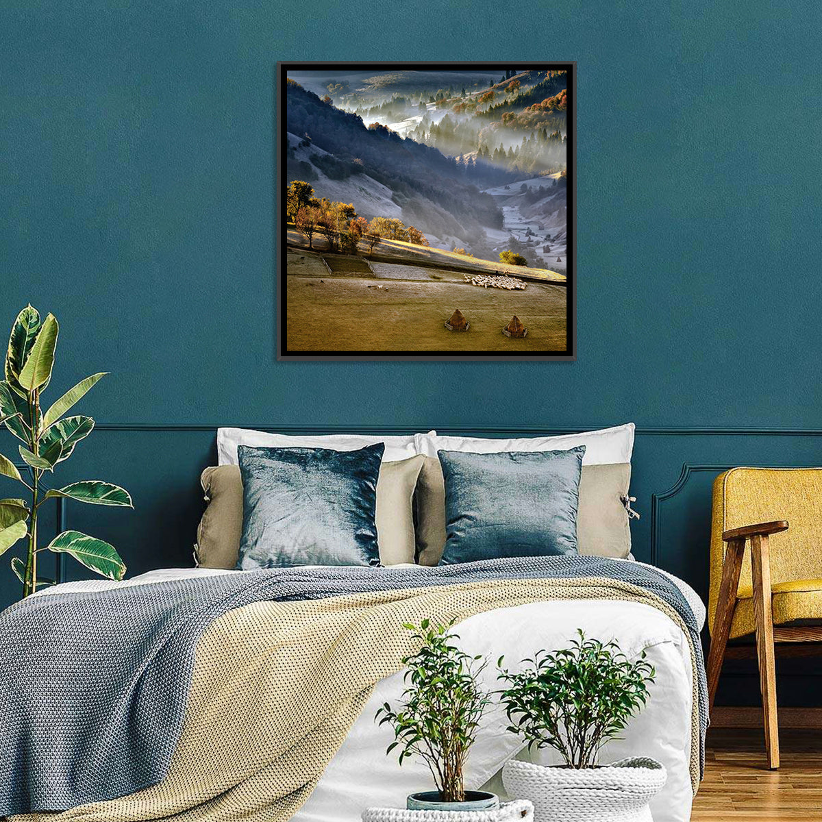 Mountain Village in Morning Mist Wall Art