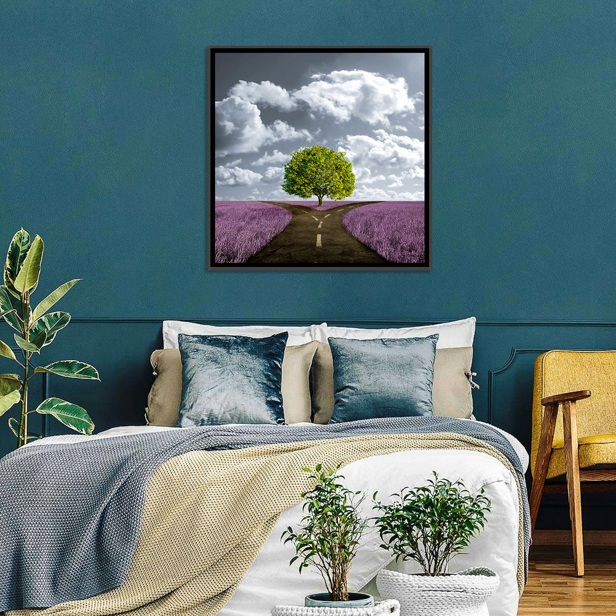 Lavender Field Crossroads with Lone Tree Wall Art