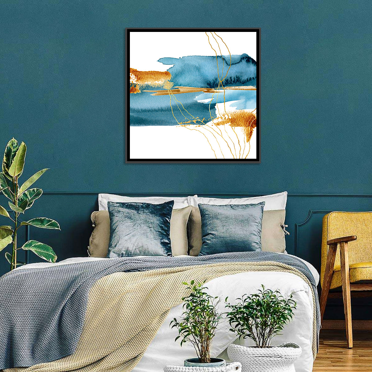 Underwater Plant Abstract Wall Art in a room, square