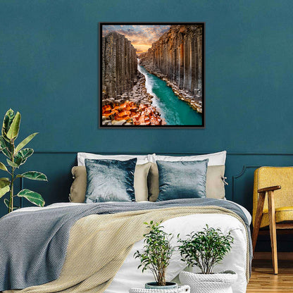 Stuðlagil Canyon Basalt Columns at Golden Hour Wall Art