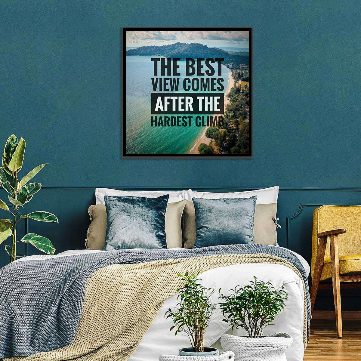 Best View, Hardest Climb Wall Art in a room, square