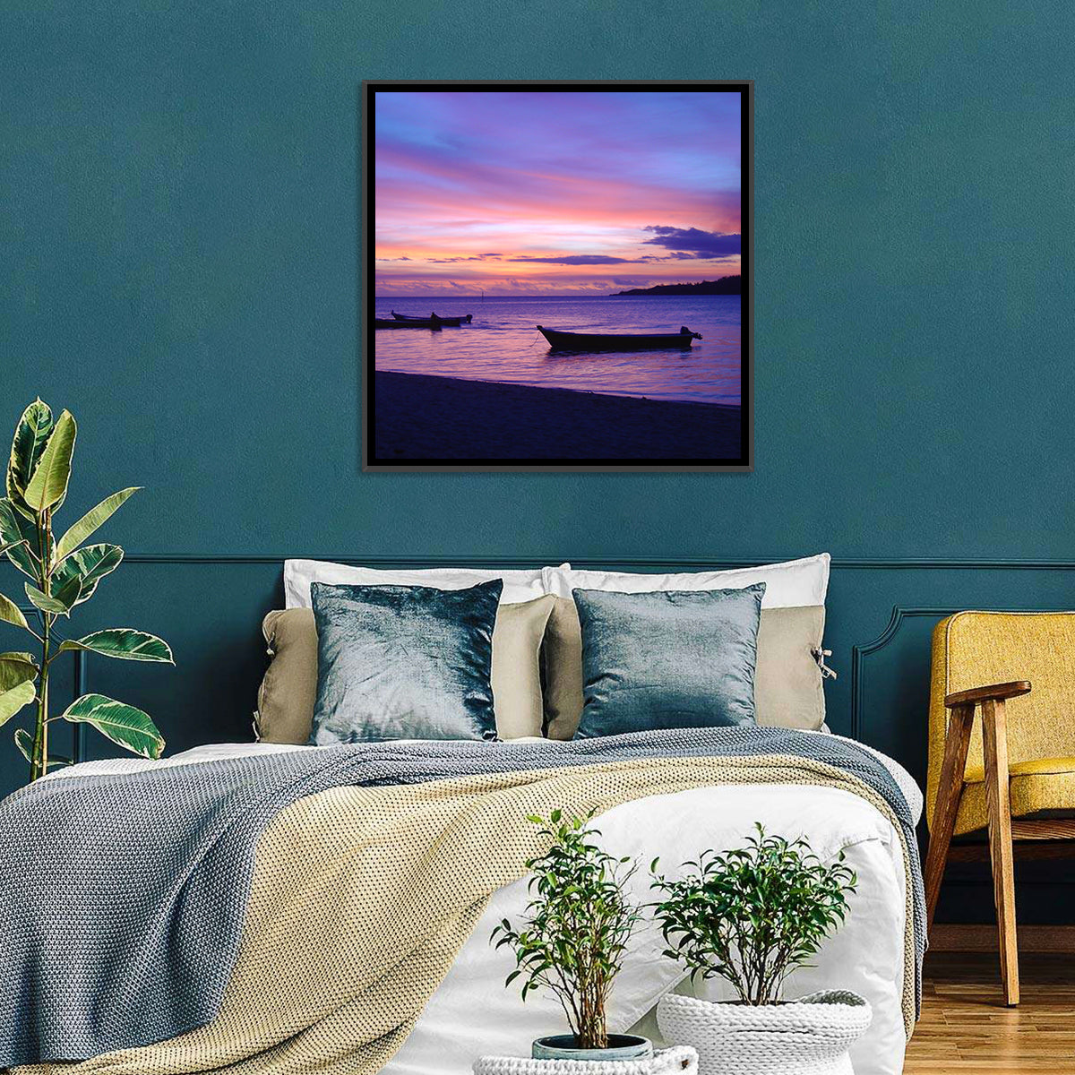 Malolo Island Sunset with Moored Boats Wall Art