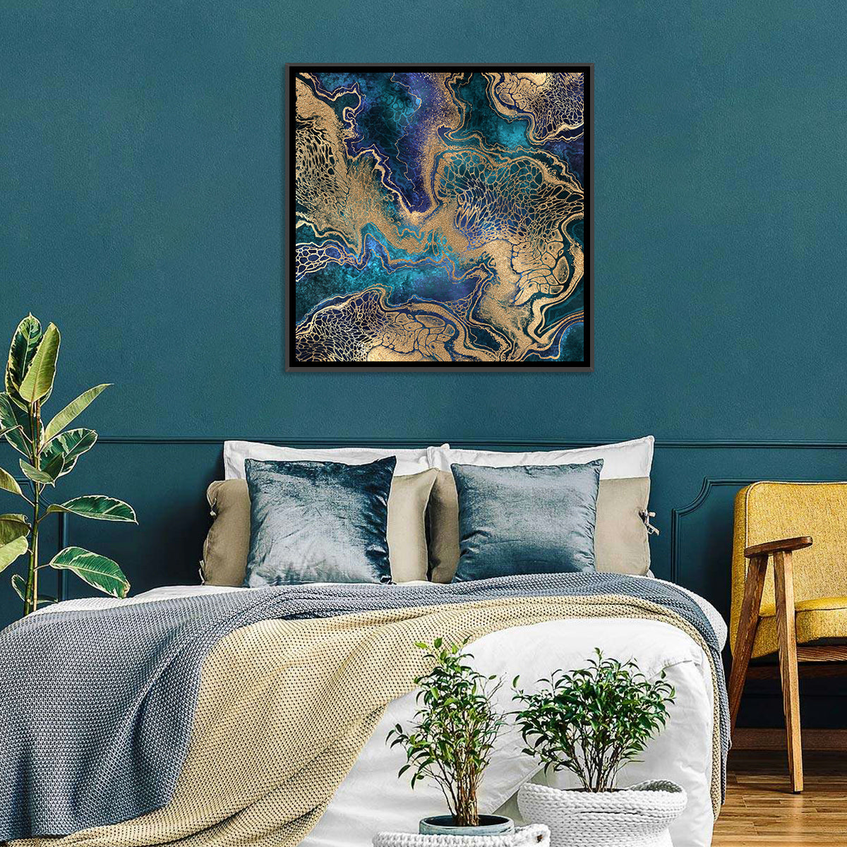 Gilded Geode Abstract Wall Art in a room, square