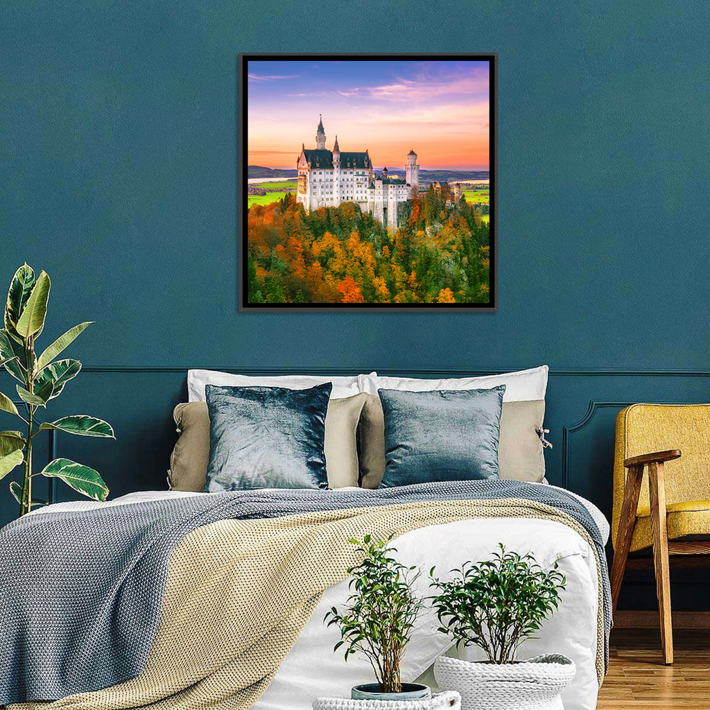 Neuschwanstein Castle at Autumn Sunset Wall Art
