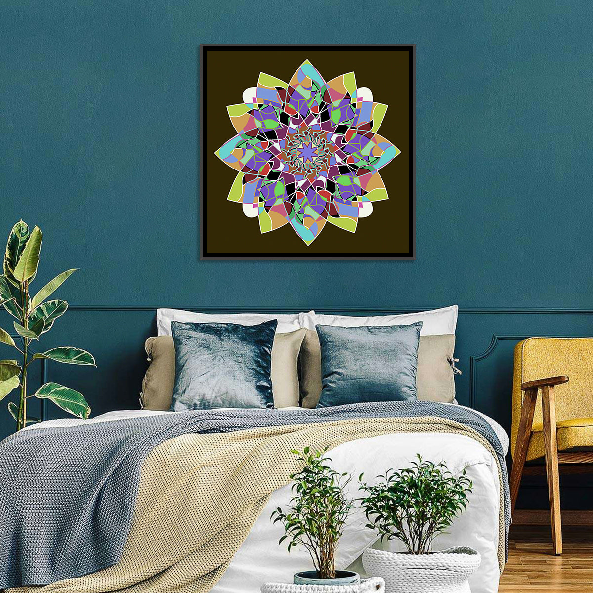 Dahlia Mandala Wall Art in a room, square