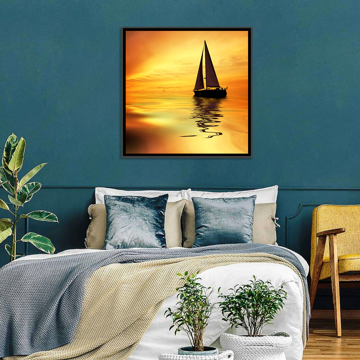 Golden Hour Sailboat Silhouette Wall Art