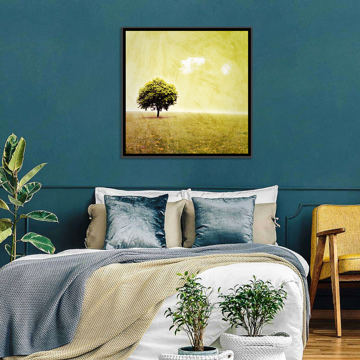 Grunge Tree in Meadow Wall Art in a room, square