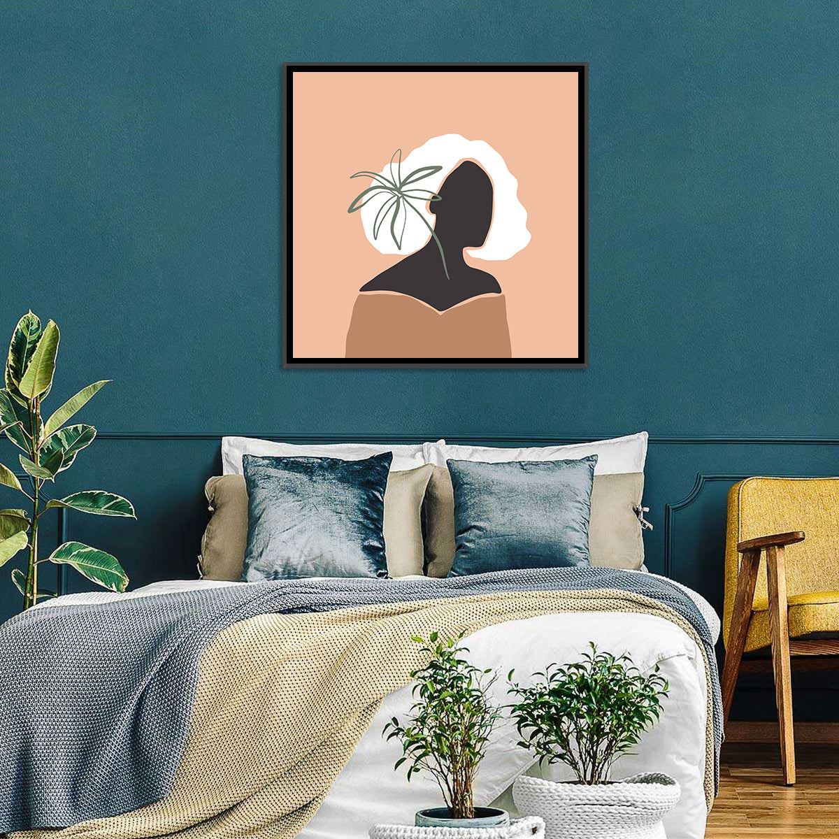 Modern Woman Silhouette Wall Art in a room, square