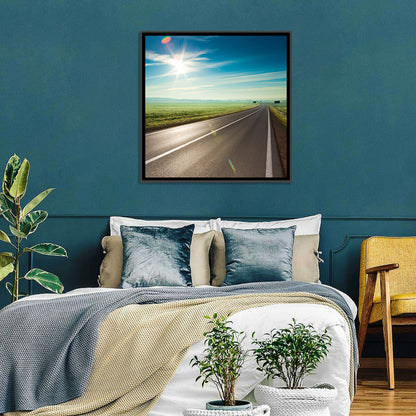 Sunlit Road Through Green Field Wall Art