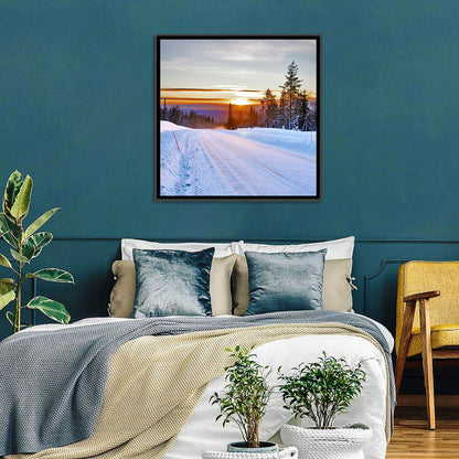 Snowy Road at Sunset Wall Art